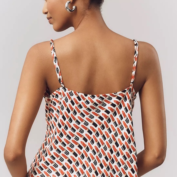 Anthropologie Silky Cowl-Neck Tank Top with Fun Lipstick Print- size X-Large NWT - Picture 3 of 14